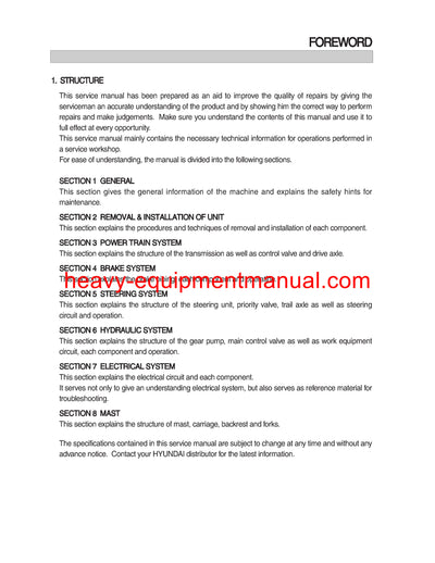 DOWNLOAD Hyundai HLF20/25/30(C)-5 Forklift Truck Workshop Service Repair Manual