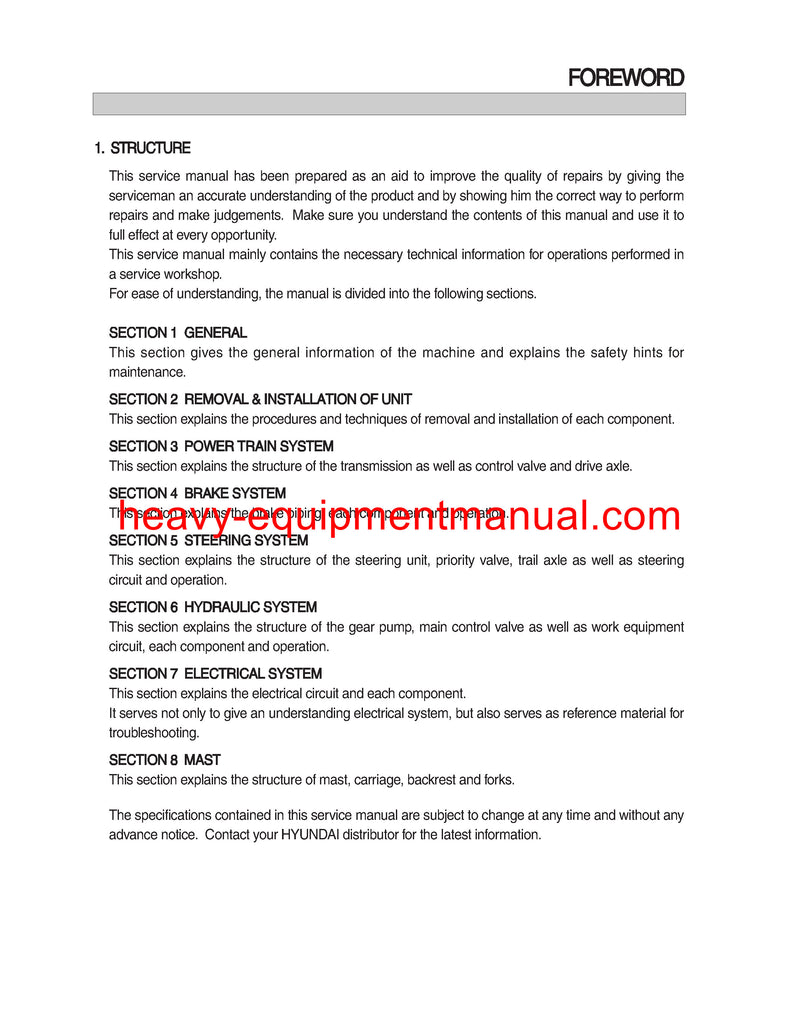 DOWNLOAD Hyundai HLF20/25/30(C)-5 Forklift Truck Workshop Service Repair Manual