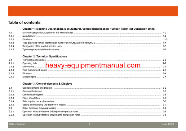 HYUNDAI HR120C-9 ROAD ROLLER (canopy) SERVICE REPAIR MANUAL