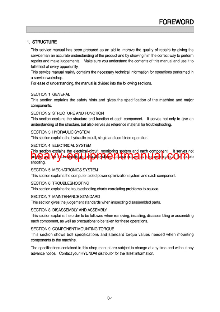 Hyundai R110-7 India Crawler Excavator Service Repair Manual