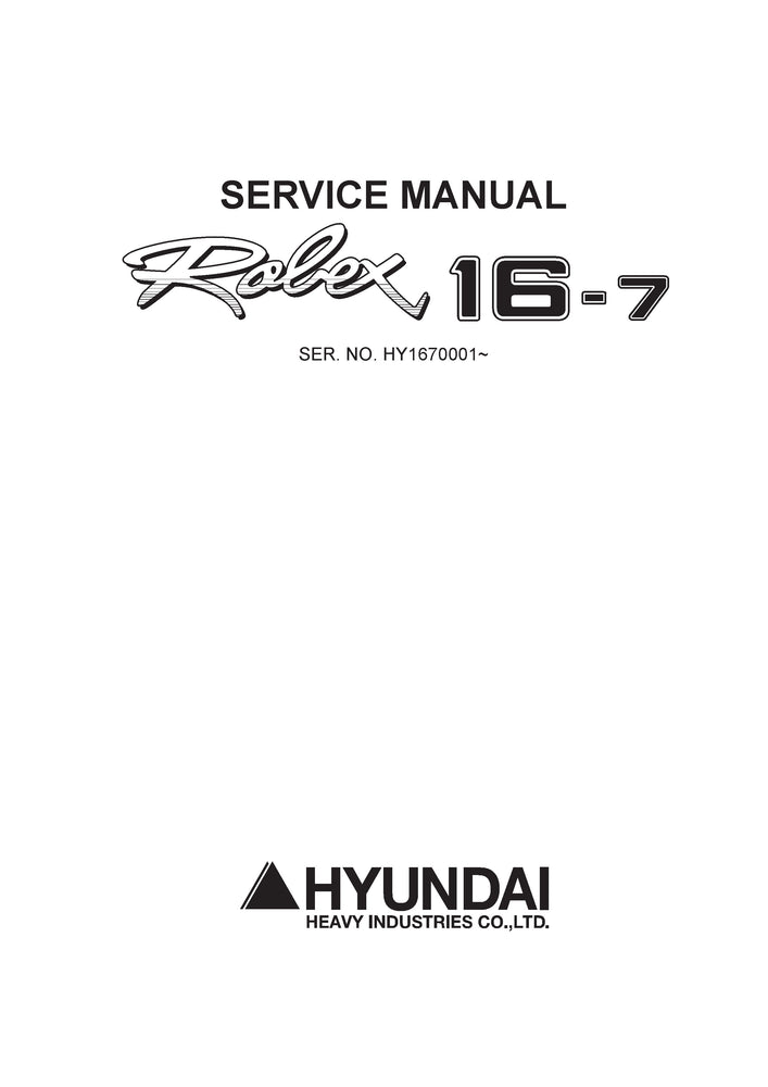 Hyundai R16-7 Mini Excavator Service Repair Manual