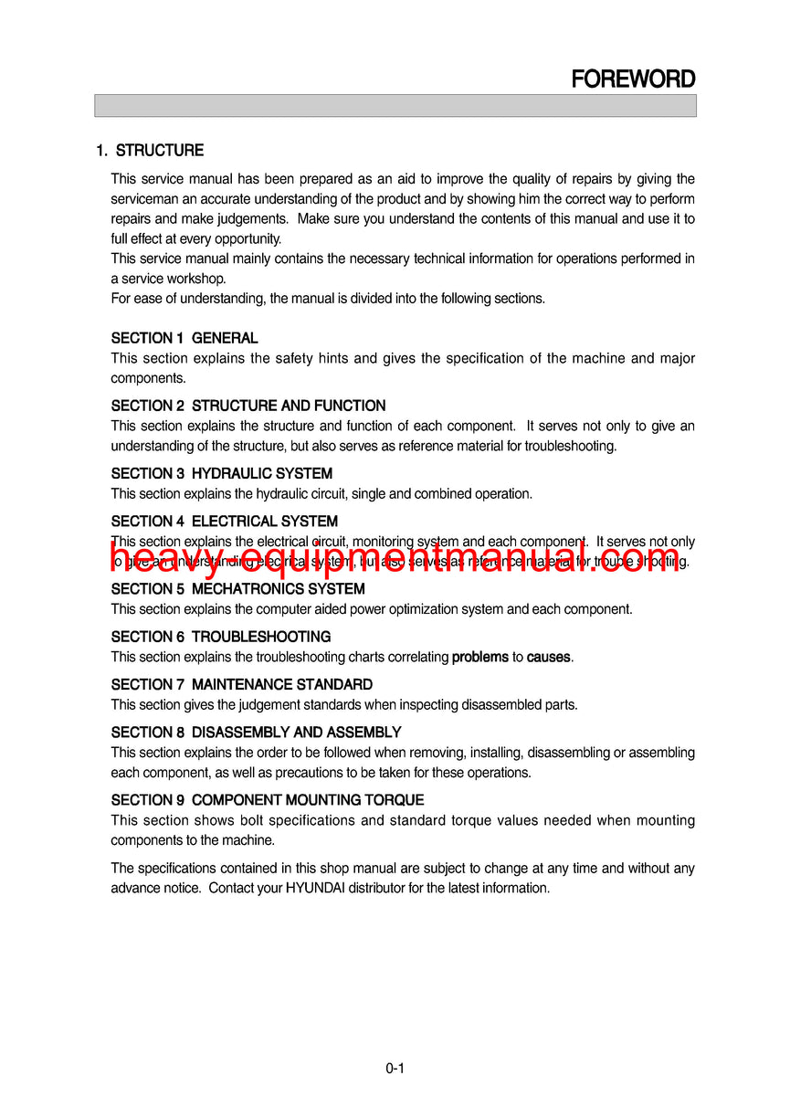 Hyundai R170W-7A Wheel Excavator Service Repair Manual