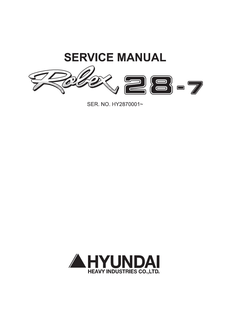 Hyundai R28-7 Mini Excavator Service Repair Manual