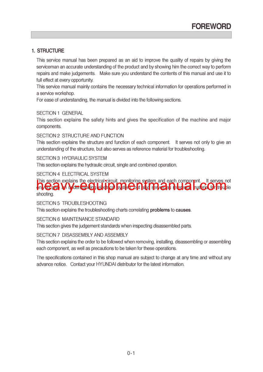 Hyundai R95W-3 Wheel Excavator Workshop Service Repair Manual