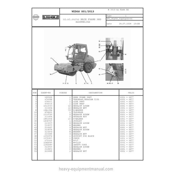 Hamm 3205 H1.58 Soil Compactor (1296558) Parts Manual PDF