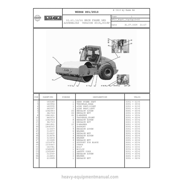 Hamm 3516-3520 H1.61 (1292617) Parts Manual PDF