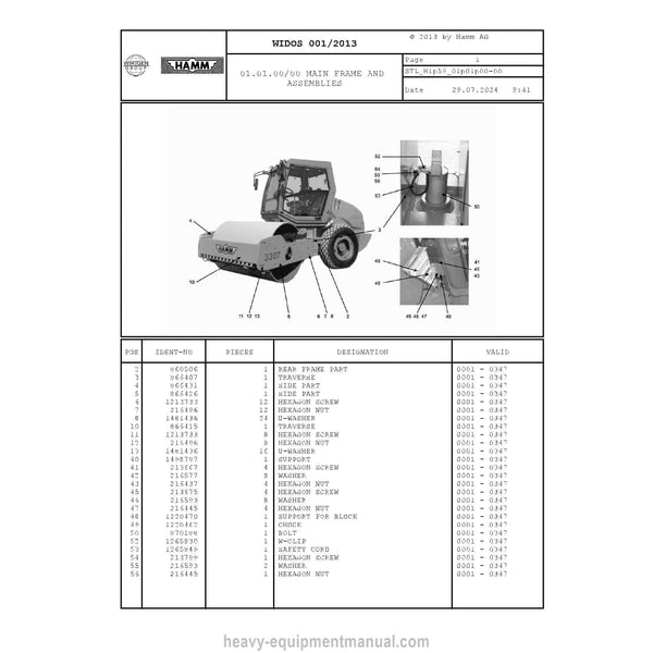 Hamm 3307 H1.59 Soil Compactor (1290819) Parts Manual PDF