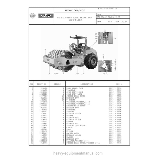 Hamm 3410-3411 H2.69 Soil Compactor (2030211) Parts Manual PDF