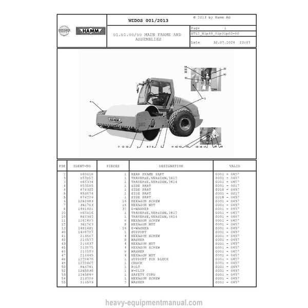 Hamm 3412-3414 H1.60 Soil Compactor (1290878) Parts Manual PDF