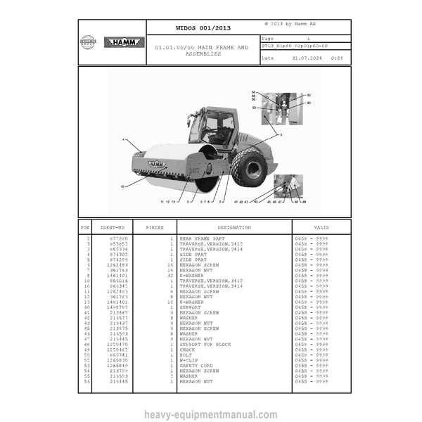 Hamm 3412-3414 H1.60 Soil Compactor (2030710) Parts Manual PDF