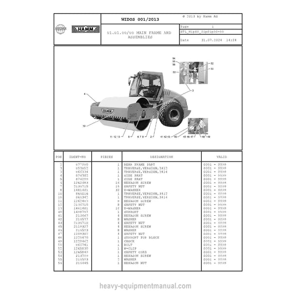 Hamm 3412-3414 H1.80 (2067416) Parts Manual PDF