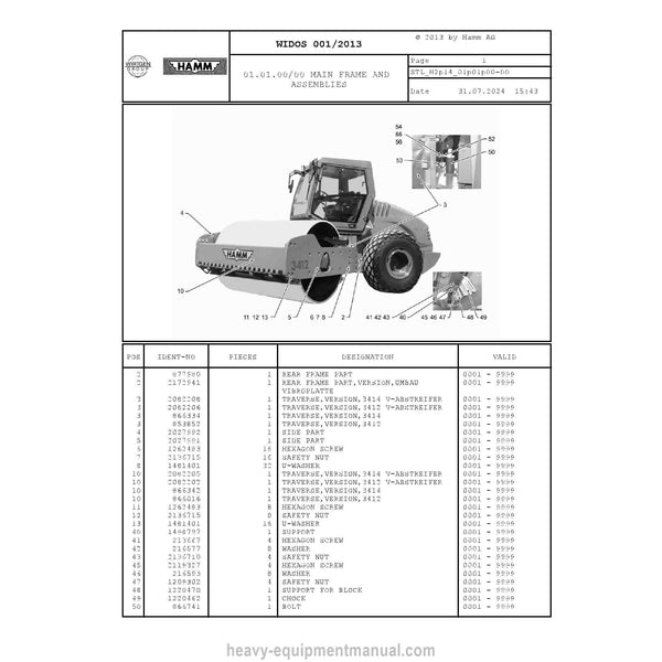 Hamm 3412-3414 H2.14 (2181142) Parts Manual PDF