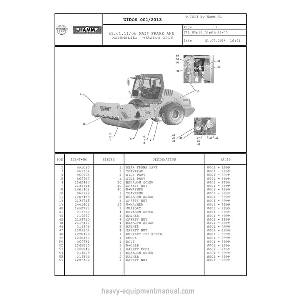 Hamm 3516-3520 H2.15 (2181143) Parts Manual PDF