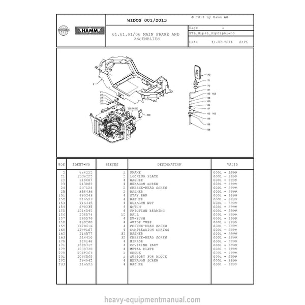 Hamm DV 70 H1.65 (2030251) Parts Manual PDF