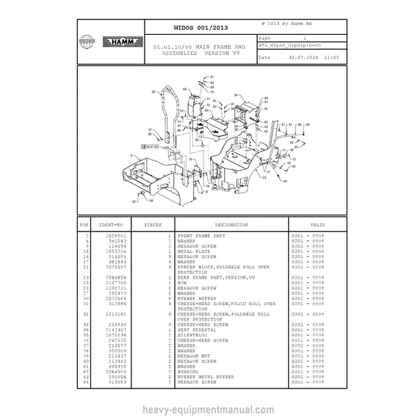 Hamm HD 10-12 H2.00 (2135980) Parts Manual PDF