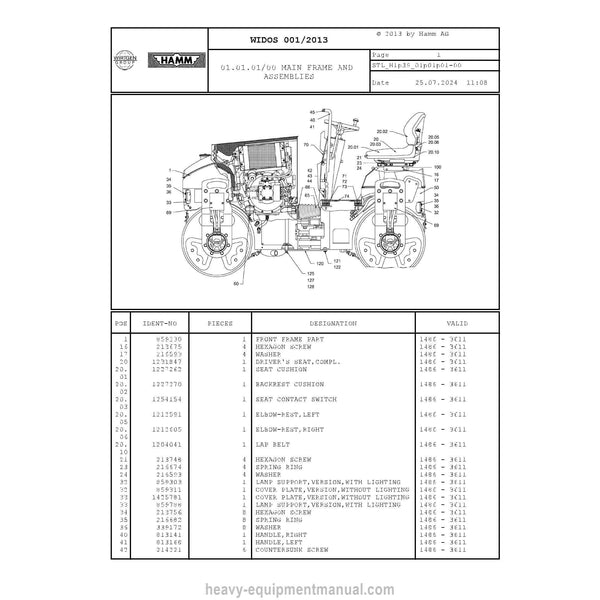 Hamm HD 10-13 H1.39 (1301381) Parts Manual PDF