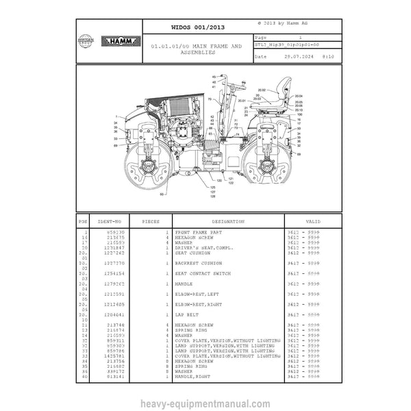 Hamm HD 10-13 H1.39 (2035844) Parts Manual PDF