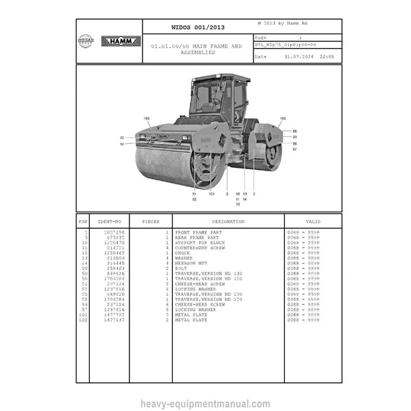 Hamm HD 120-130 H2.75 (2042199) Parts Manual PDF
