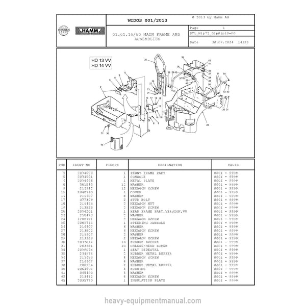 Hamm HD 13-14 H1.72 (2067445) Parts Manual PDF
