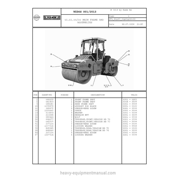 Hamm HD 70-75 H1.52 (1302264) Parts Manual PDF