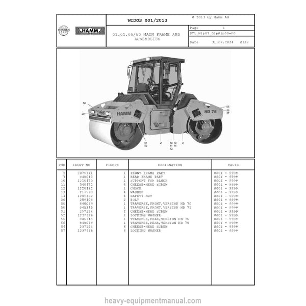 Hamm HD 70-75 H1.87 (2077640) Parts Manual PDF