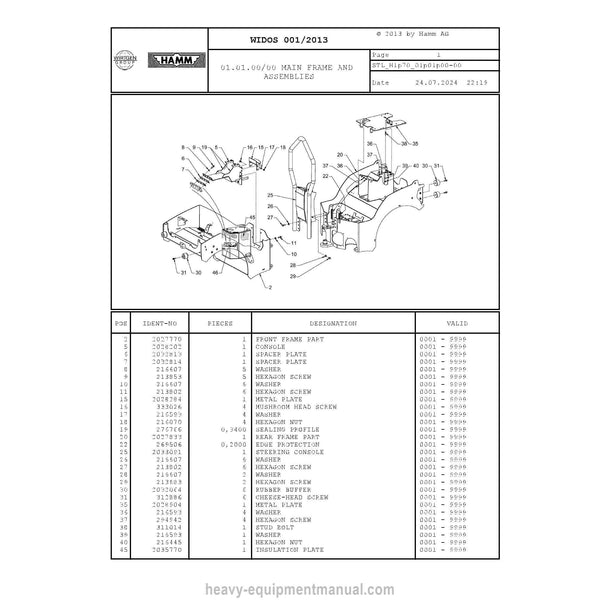 Hamm HD 8-10C H1.70 (2042209) Parts Manual PDF