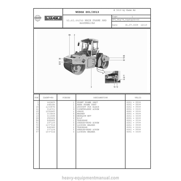 Hamm HD 90-110 H1.74 (2055031) Parts Manual PDF
