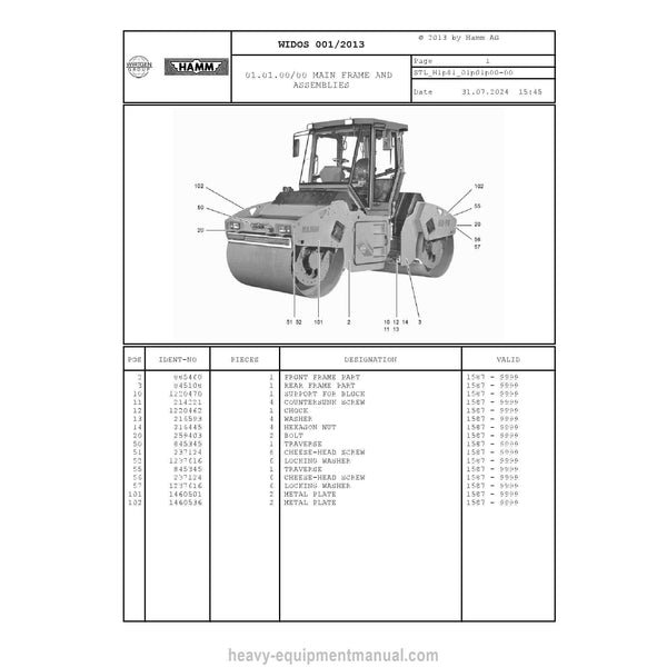 Hamm HD 90-110 H1.81 (2071879) Parts Manual PDF