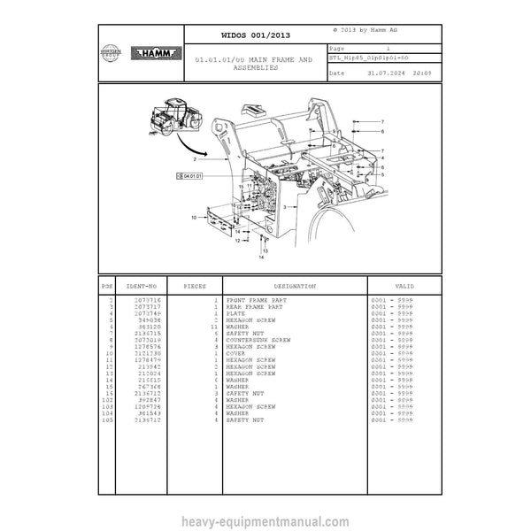 Hamm HD+ 90-110 H1.85 (2138385) Parts Manual PDF