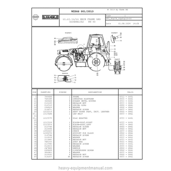 Hamm HW90 H1.23 (1227440) Parts Manual PDF