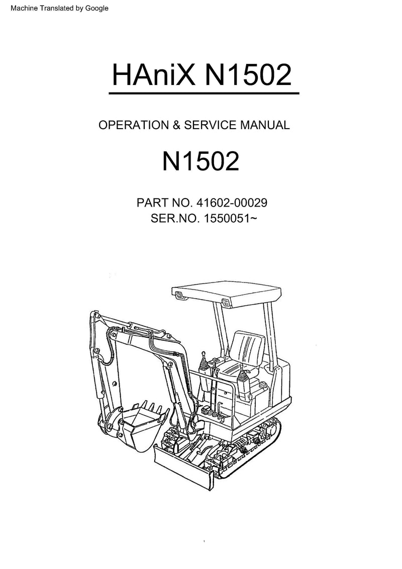Hanix N1502 Mini Excavator Operation & Service Manual (English)