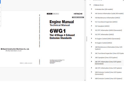 Hitachi 6WG1 Tier 4 Compatible Engine Technical Manual Download