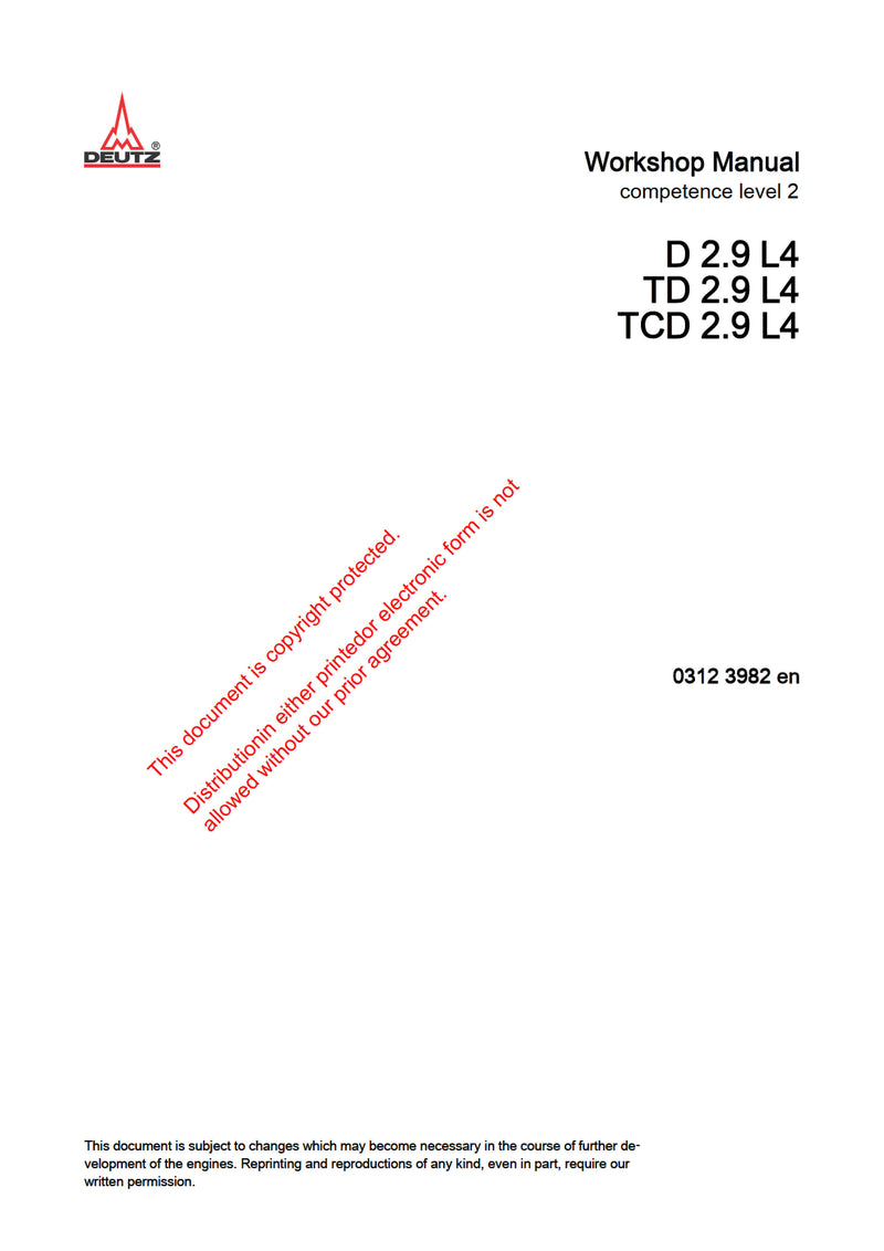 Hitachi Deutz D, TD, TCD 2.9 L4 Engine Workshop Manual Download