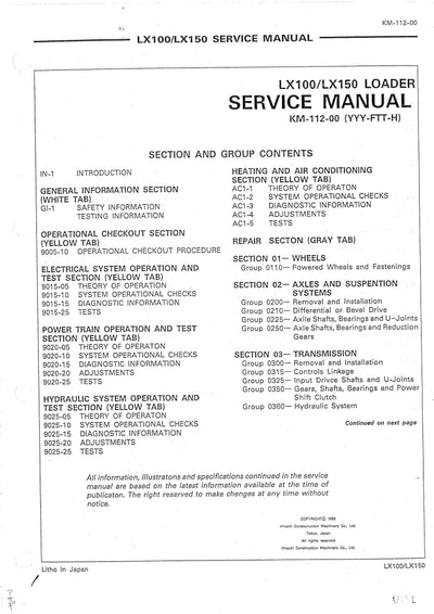 Hitachi LX100, LX150 Wheel Loader Service Manual Download