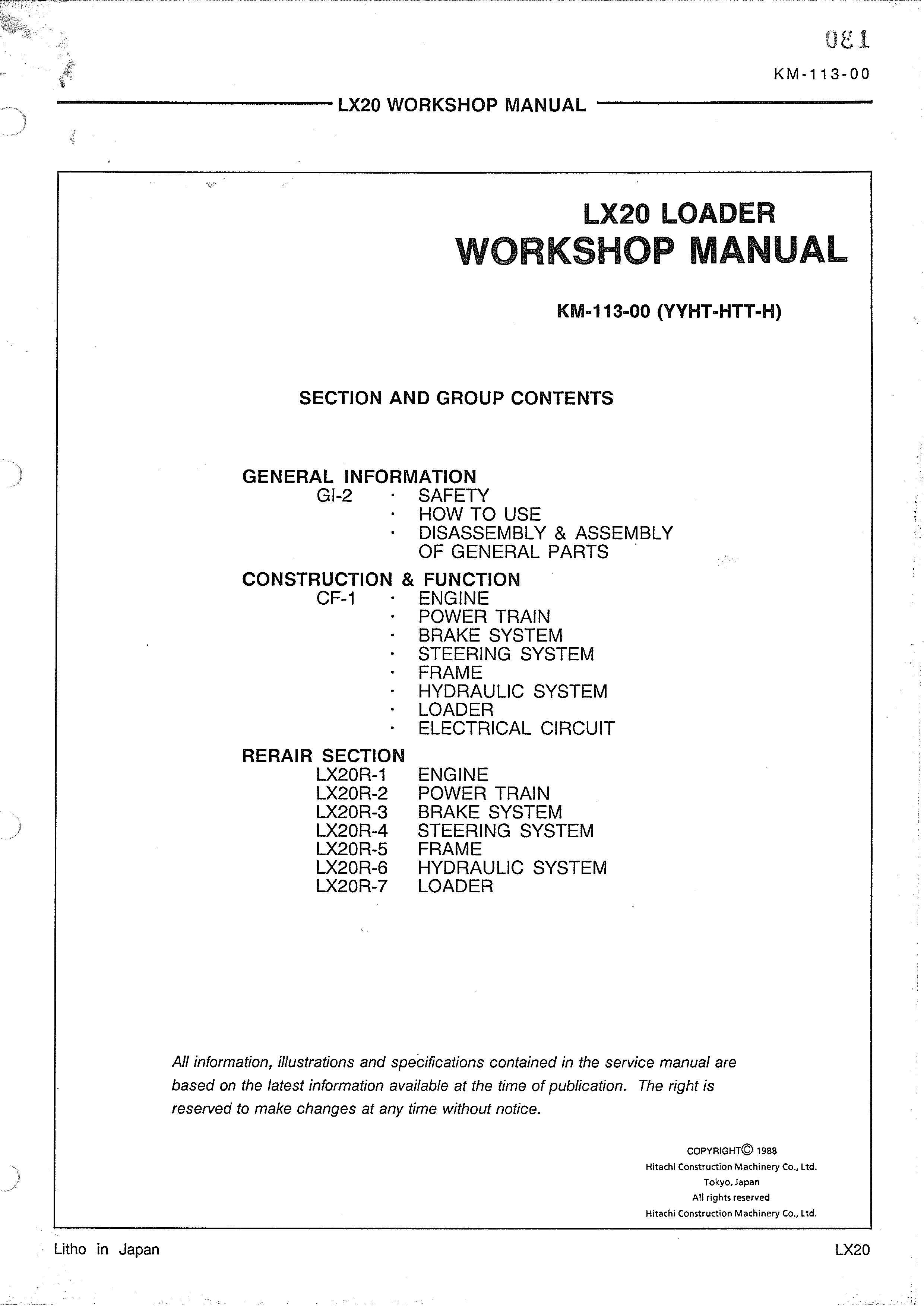 Hitachi LX20 Wheel Loader Service Manual Download – Heavy Equipment Manual