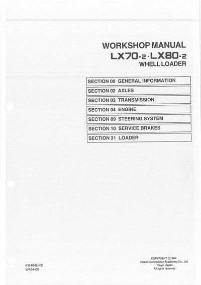 Hitachi LX70-2, LX80-2 Wheel Loader Service Manual Download