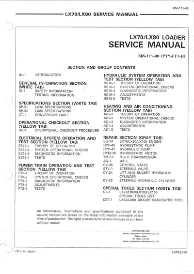 Hitachi LX70, LX80 Wheel Loader Service Manual Download