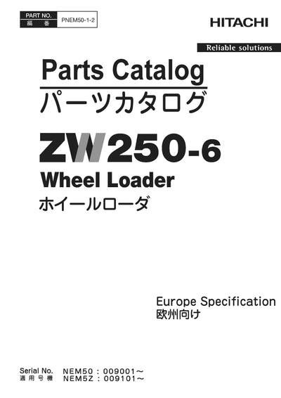 Hitachi ZW250-6 Wheel Loader Parts Manual Download PDF
