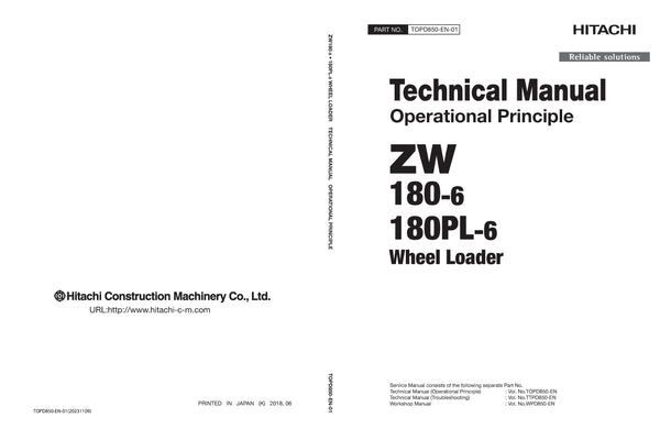 Hitachi ZW180-6 ZW180PL-6 Wheel Loader Service Manual Download