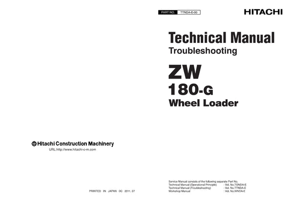 Hitachi ZW180-G Wheel Loader Complete Service Manual Download
