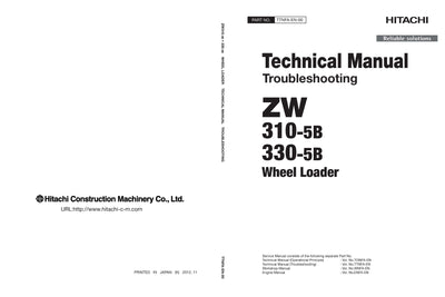 Hitachi ZW310-5B ZW330-5B Wheel Loader Complete Service Manual Download