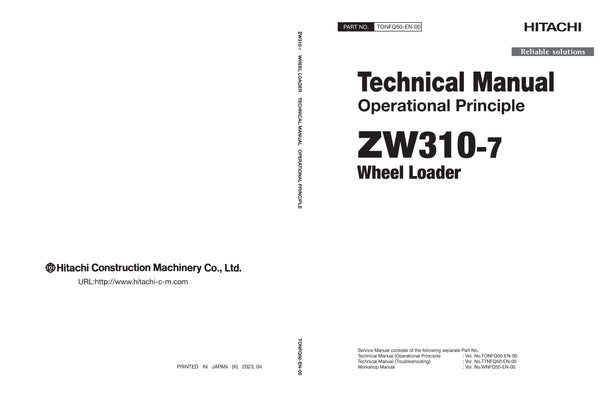 Hitachi ZW310-7 Wheel Loader Complete Service Manual Download