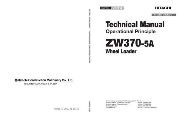 Hitachi ZW370-5A Wheel Loader Complete Service Manual 