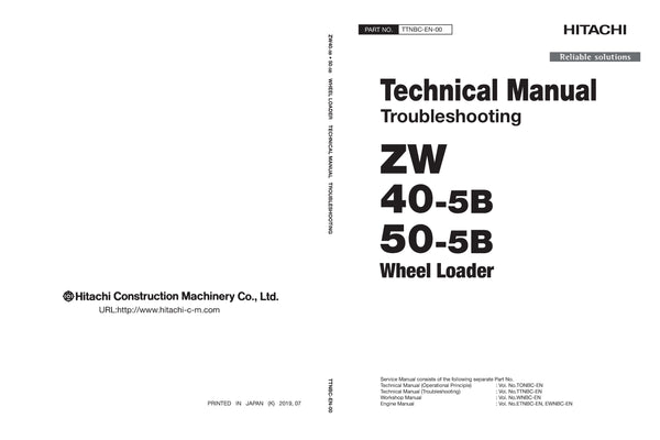 Hitachi ZW40-5B ZW50-5B Wheel Loader Complete Service Manual Download