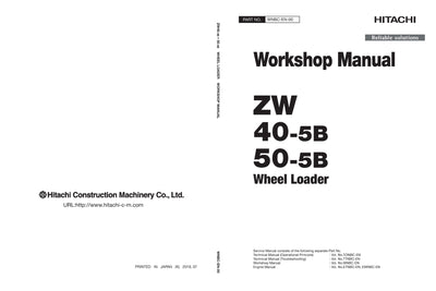 Hitachi ZW40-5B ZW50-5B Wheel Loader Complete Service Manual Download