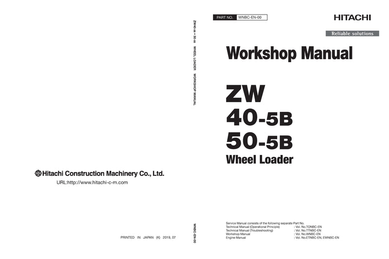 Hitachi ZW40-5B ZW50-5B Wheel Loader Complete Service Manual Download