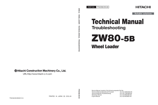 Hitachi ZW80-5B Wheel Loader Complete Service Manual Download