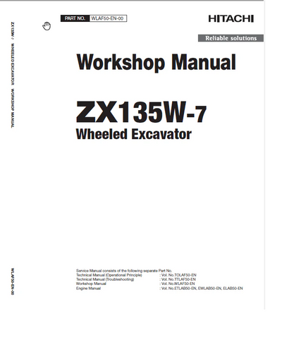 Hitachi ZX135W-7 Wheeled Excavator Workshop Manual