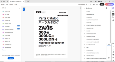 Hitachi ZX300-6, ZX300LC-6, ZX300LCN-6 Hydraulic Excavator Parts manual