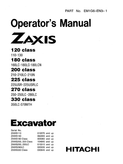 Hitachi Zaxis 210LC Excavator Operator Manual - Download PDF